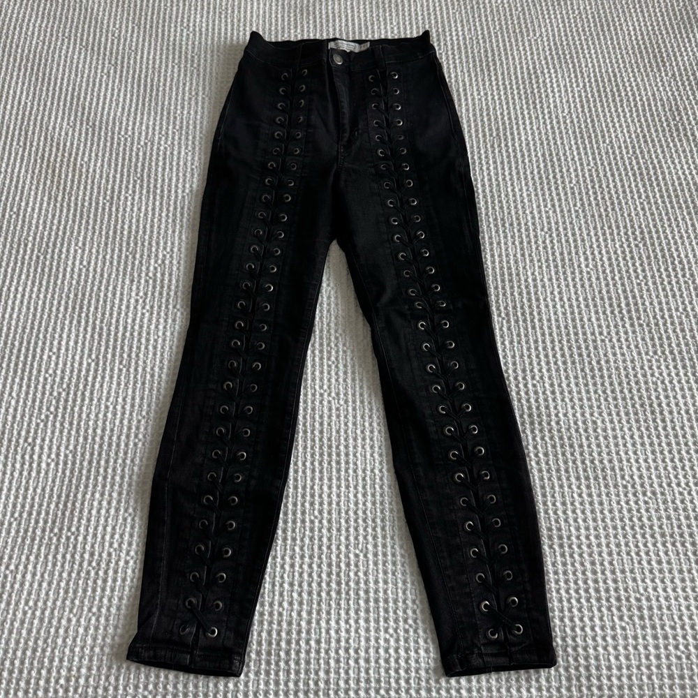 Black Lace-Up Jeans